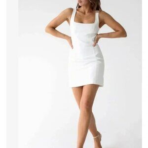 Rumored Twiggy White Mini Dress Square Neckline Sz 4 NWT Wedding Summer Festival